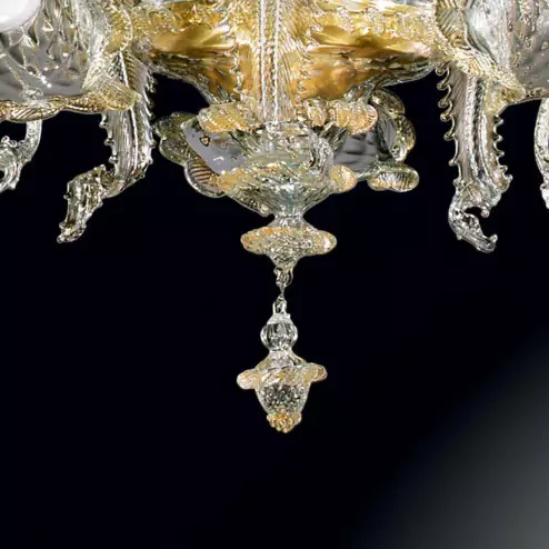 "Gaia" Murano glass chandelier - 5 lights - transparente and gold