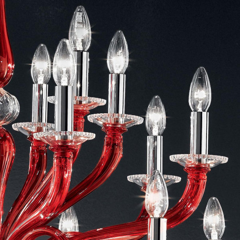 "Leonte" Murano glass chandelier - 6+6+6 lights - red and transparent