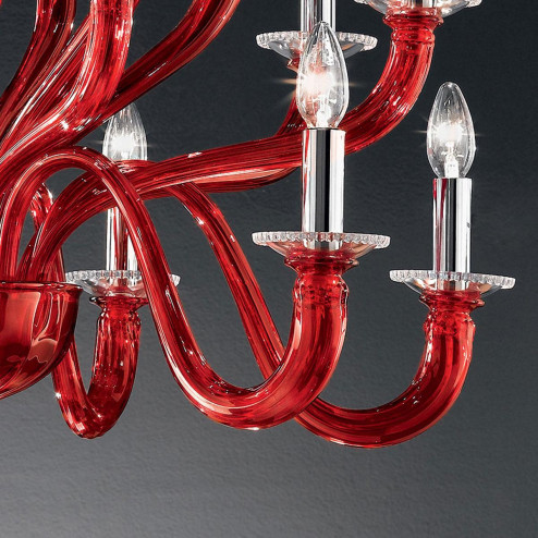 "Leonte" lustre en cristal de Murano - 6+6+6 lumières - reouge et transparent