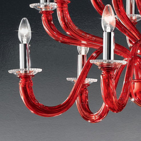 "Leonte" lampara de araña de Murano - 6+6+6 luces - rojo y transparente