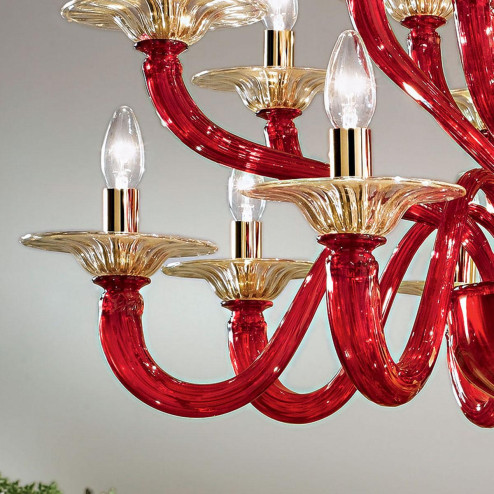 "Macbeth" two tier Murano glass chandelier - 8+8+4 lights - red and gold