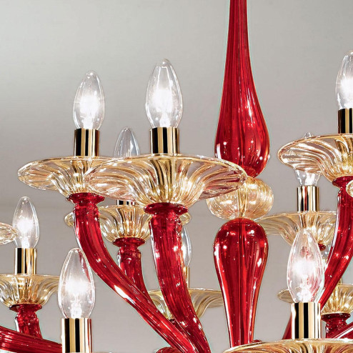 "Macbeth" two tier Murano glass chandelier - 8+8+4 lights - red and gold