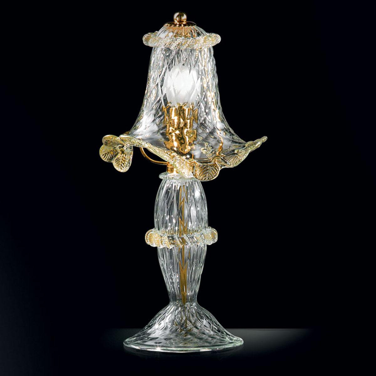 "Gaia" lampe de table en verre de Murano - 1 lumière - transparent et or