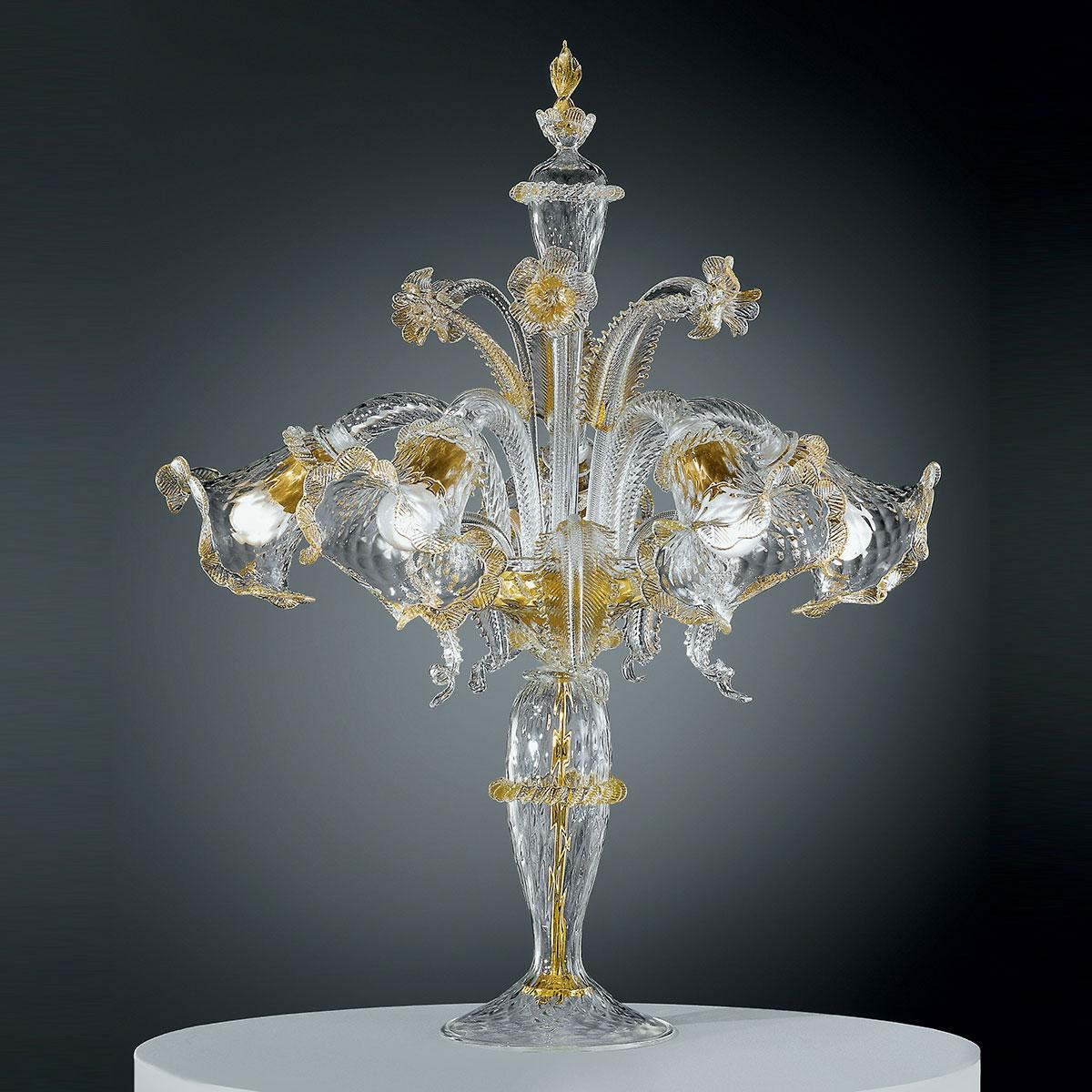 "Gaia" lampara de sobremesa de Murano - 5 luces - transparente y oro