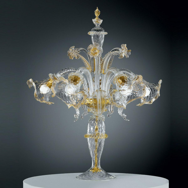 "Gaia" Murano glass table lamp - 5 lights - transparent and gold