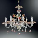 "Florenza" lampara de araña de Murano  - 6 luces - transparente, oro y rojo
