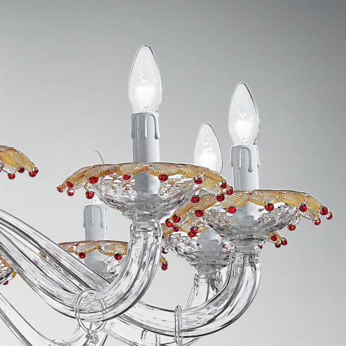 "Florenza" Murano glass chandelier - 12 lights - transparent, gold and red