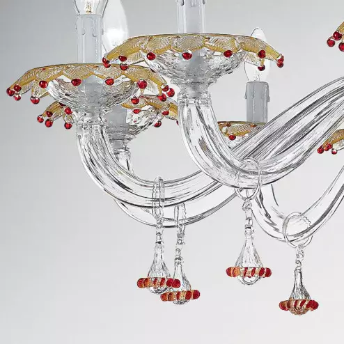"Florenza" Murano glass chandelier - 12 lights - transparent, gold and red
