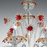 "Florenza" lampara de araña de Murano  - 12 luces - transparente, oro y rojo