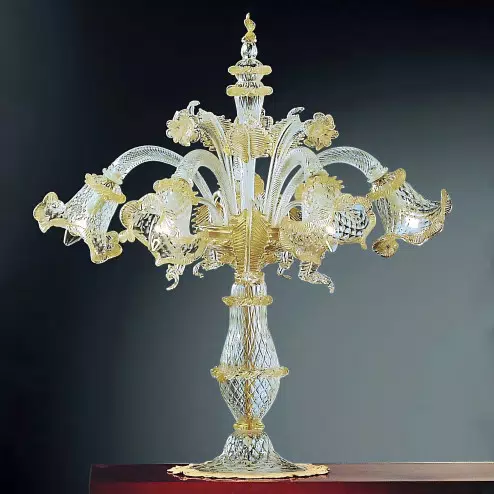 Canal Grande 5 luces gran lámpara de mesa de Murano - color oro transparente