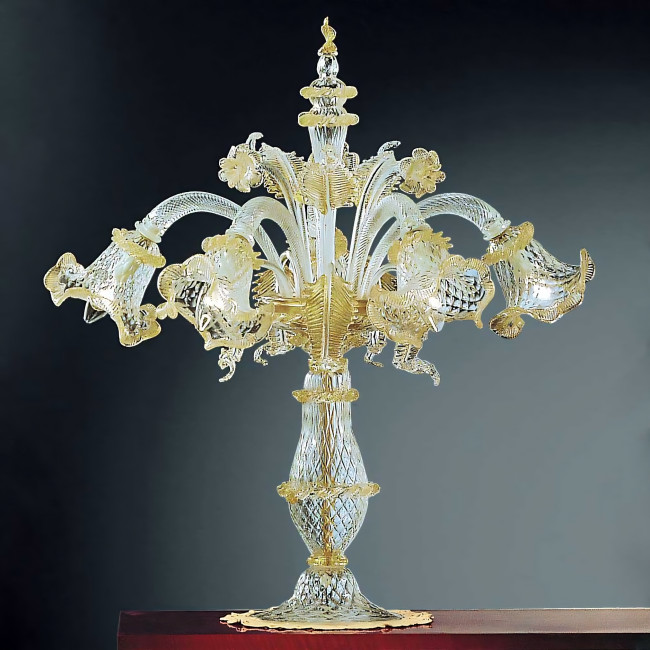 Canal Grande 5 lights Murano big table lamp - transparent gold color