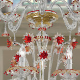 "Florenza" lampara de araña de Murano dos niveles - 12+6 luces - transparente, oro y rojo
