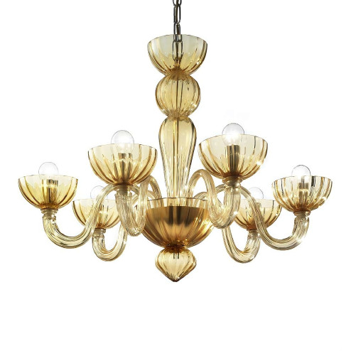 Redentore 6 lights Murano chandelier - amber color