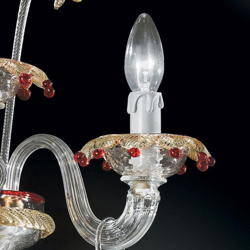 "Florenza" Murano glass sconce - 3 lights - transparent, gold and red
