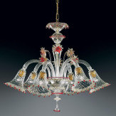 "Rosalba" lustre en cristal de Murano - 6 lumières - transparent, or et rouge