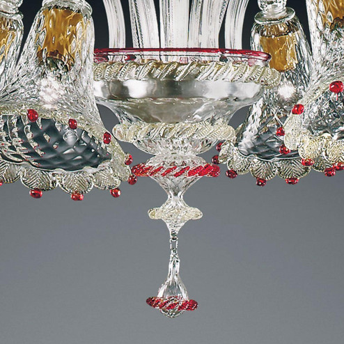 "Rosalba" Murano glas Kronleuchter - 6 flammig - transparent, gold und rot