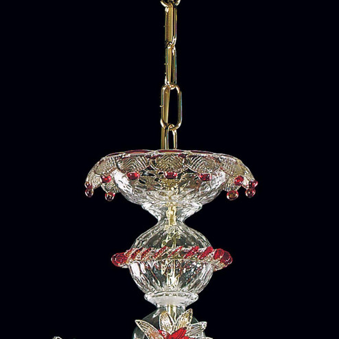 "Rosalba" Murano glass chandelier - 6 lights - transparent, gold and red
