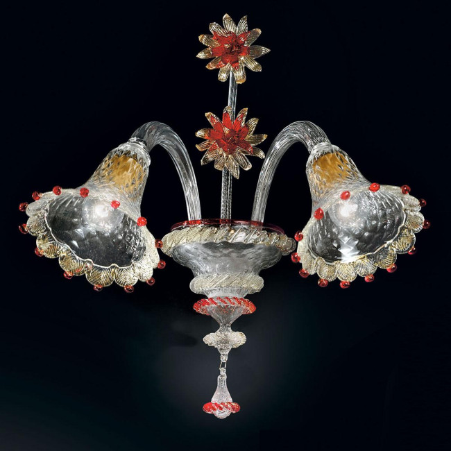 "Rosalba" applique en verre de Murano - 2 lumières - transparent, or et rouge