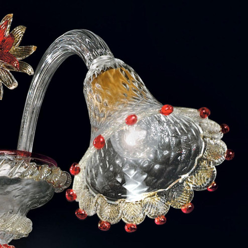 "Rosalba" applique en verre de Murano - 2 lumières - transparent, or et rouge