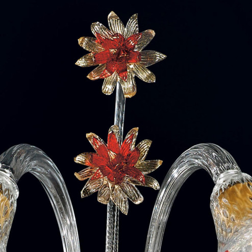 "Rosalba" Murano glass sconce - 2 lights - transparent, gold and red