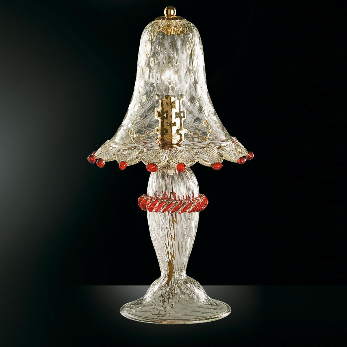 "Rosalba" lampara de mesita de noche de Murano - 1 luce - transparente, oro y rojo
