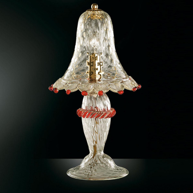 "Rosalba" lampe de chevet en verre de Murano - 1 lumière - transparent, or et rouge