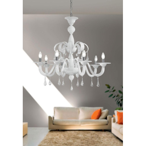 "Olivia" Murano glass chandelier - 8 lights - white and transparent