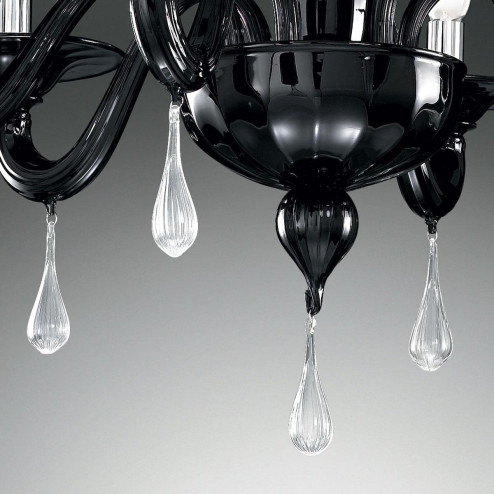 "Olivia" Murano glas Kronleuchter - 6 flammig - schwarz und transparent