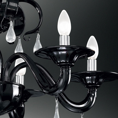 "Olivia" Murano glass chandelier - 6 lights - black and transparent