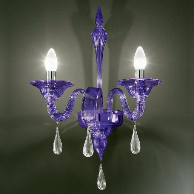 "Olivia" applique en verre de Murano - 2 lumières - violet et transparent