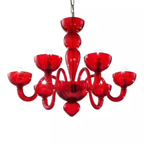 Redentore 6 lights Murano chandelier - red color
