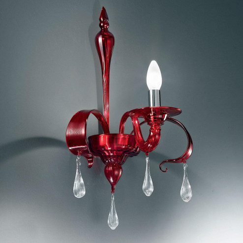 "Olivia" applique en verre de Murano - 1 lumière - rouge et transparent