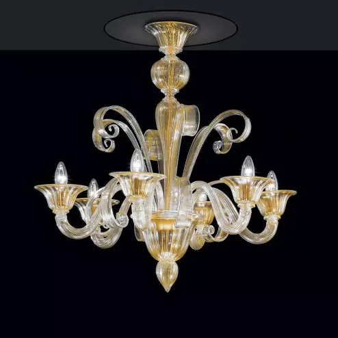"Rodrigo" Murano glass chandelier - 6 lights - gold