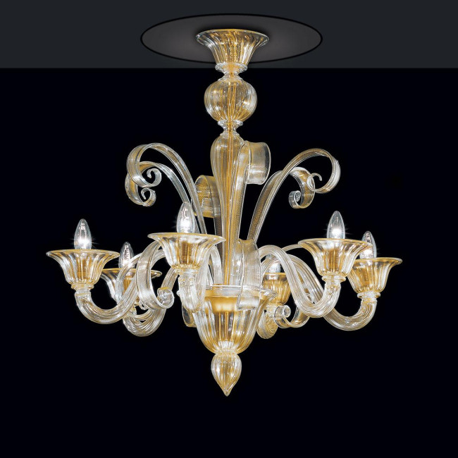 "Rodrigo" Murano glass chandelier - 6 lights - gold