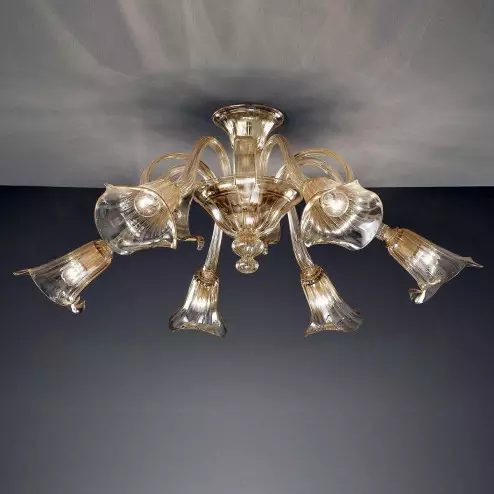 "Agnese" lustre en cristal de Murano - 6 lumières - ambre