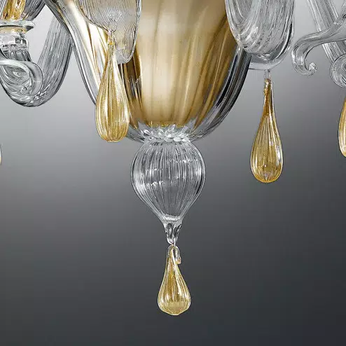"Prassede" Murano glass chandelier - 6 lights - transparent and gold