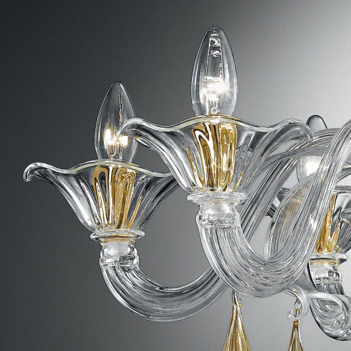 "Prassede" lustre en cristal de Murano - 6 lumières - transparent et or