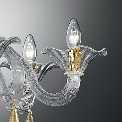 "Prassede" Murano glass chandelier - 6 lights - transparent and gold