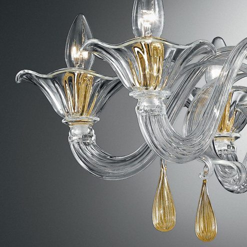 "Prassede" lampara de araña de Murano - 6 luces - transparente y oro
