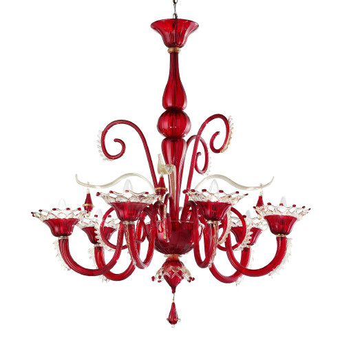 Regata 6 lights Murano chandelier - red gold color
