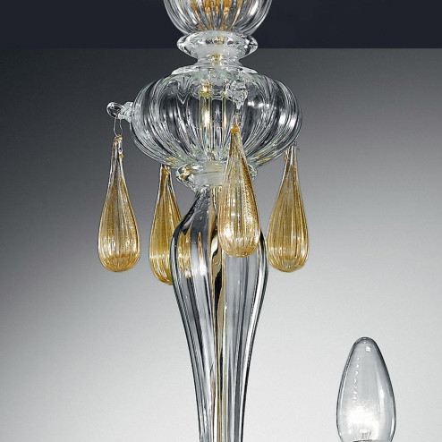 "Prassede" lustre en cristal de Murano - 6 lumières - transparent et or