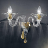 "Prassede" aplique de pared de Murano - 2 luces - transparente y oro
