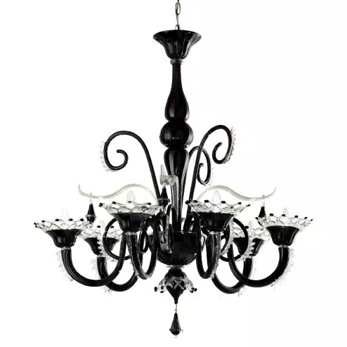Regata 6 lights Murano chandelier - black transparent color