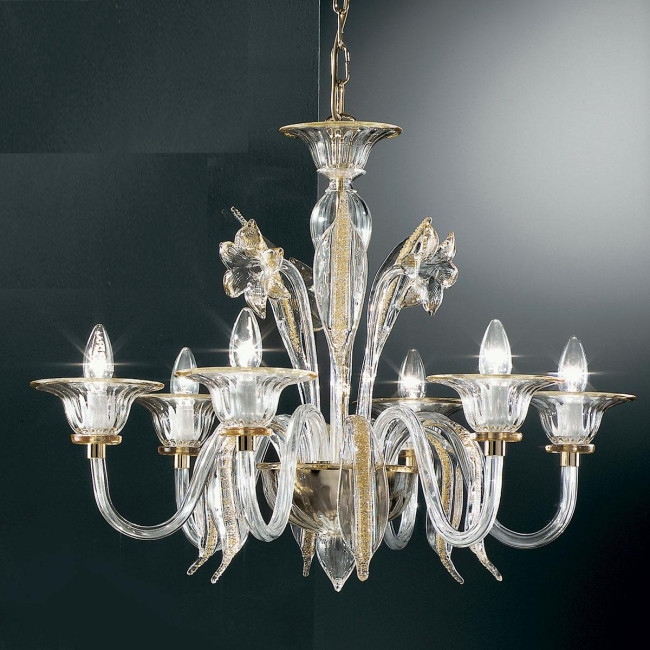 "Alloro" lampara de araña de Murano - 6 luces - transparente y ámbar