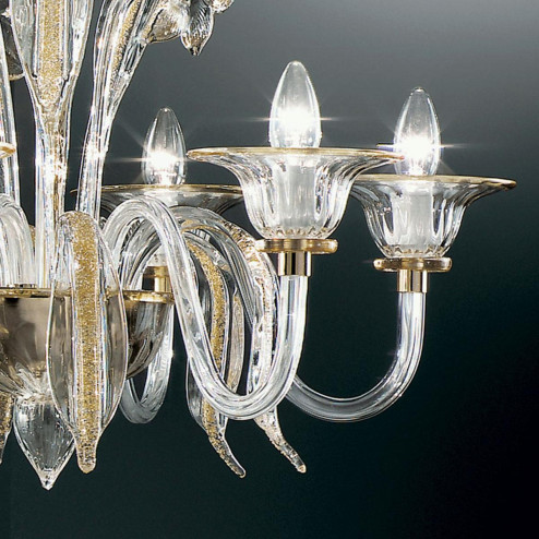 "Alloro" Murano glass chandelier - 6 lights - transparent and amber