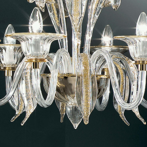 "Alloro" lustre en cristal de Murano - 6 lumières - transparent  et ambre