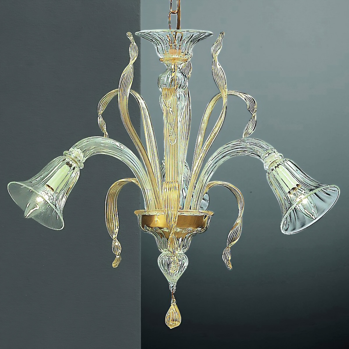 Rialto 3 lights Murano chandelier - transparent gold color