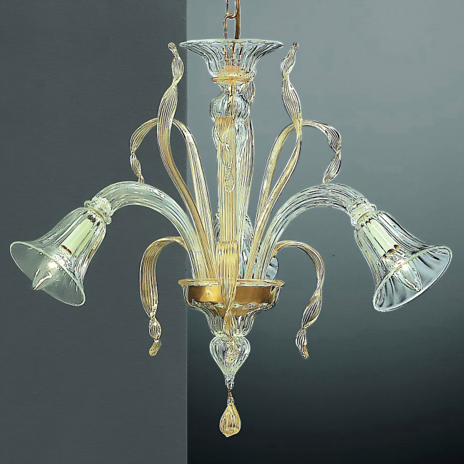 Rialto 3 luces lampara Murano - color transparente oro