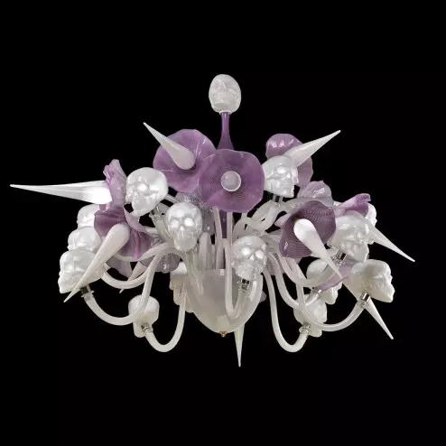 "Teschi" lampara de araña de Murano - blanco y rosa - 