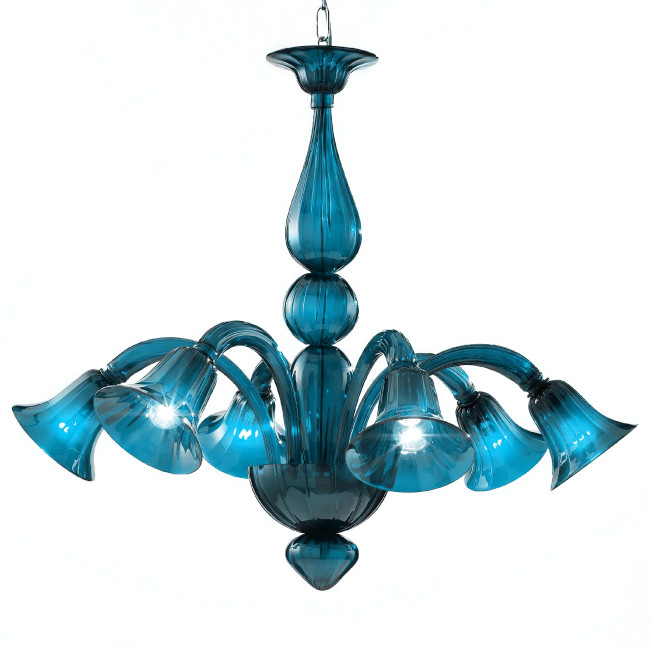 Serenissima 6 lights Murano chandelier aquamarine color